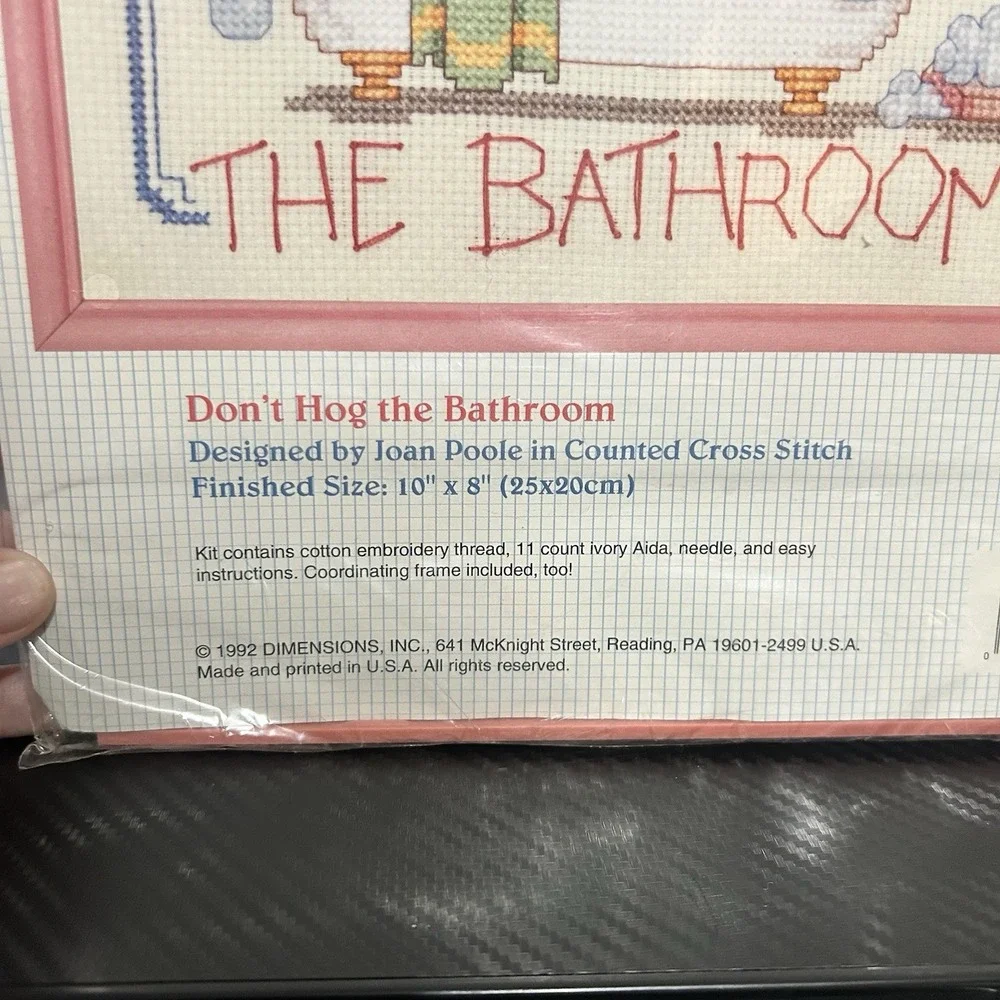 Cross Stitch Dimensions Kit Plus Frame Don't Hog the Bathroom 72101 Vintage NEW